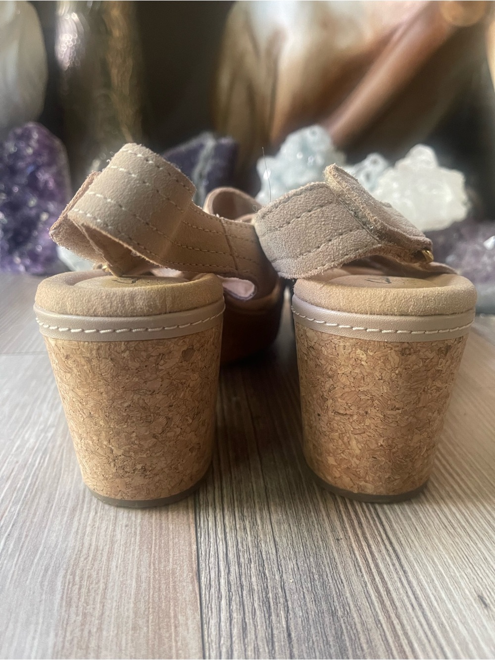 Clarks Beige/Tan Suede Slingback Wedge Sandals - Picture 3 of 5